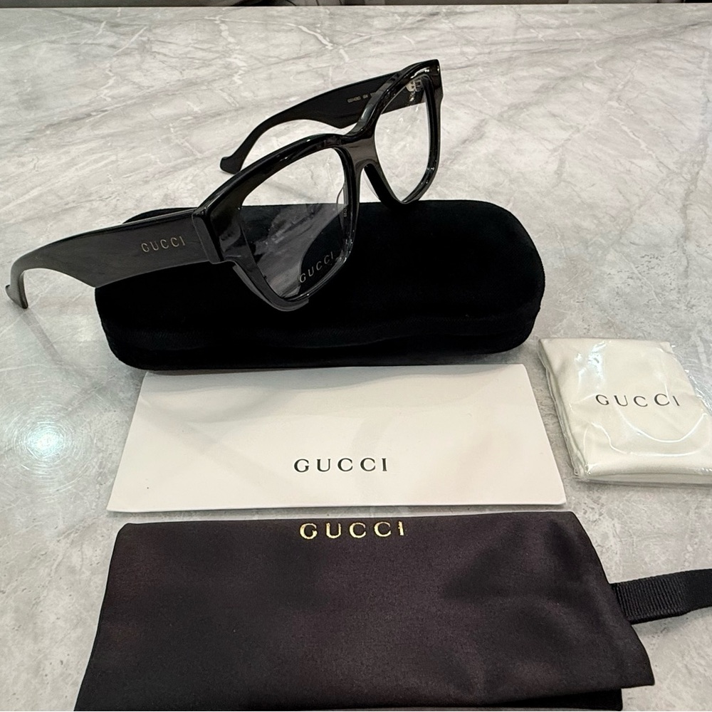 Gucci GG1428O 004 Black Chunky Acetate Unisex Eyeglasses 55mm 100% authentic